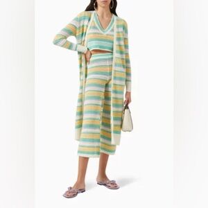 Izaak Azanei Long cardigan with multi-colored crochet stripe Cashmere Wool Blend